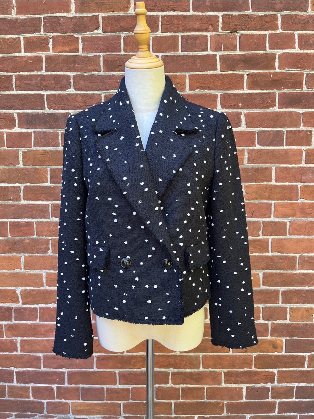 Rebecca Taylor Black Polka Dot Double Breasted Tweed Jacket